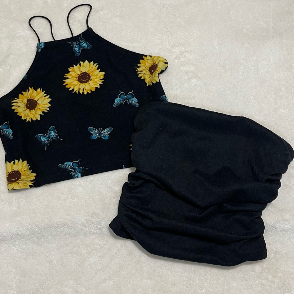 Floral Butterfly Top and Black Tube Top